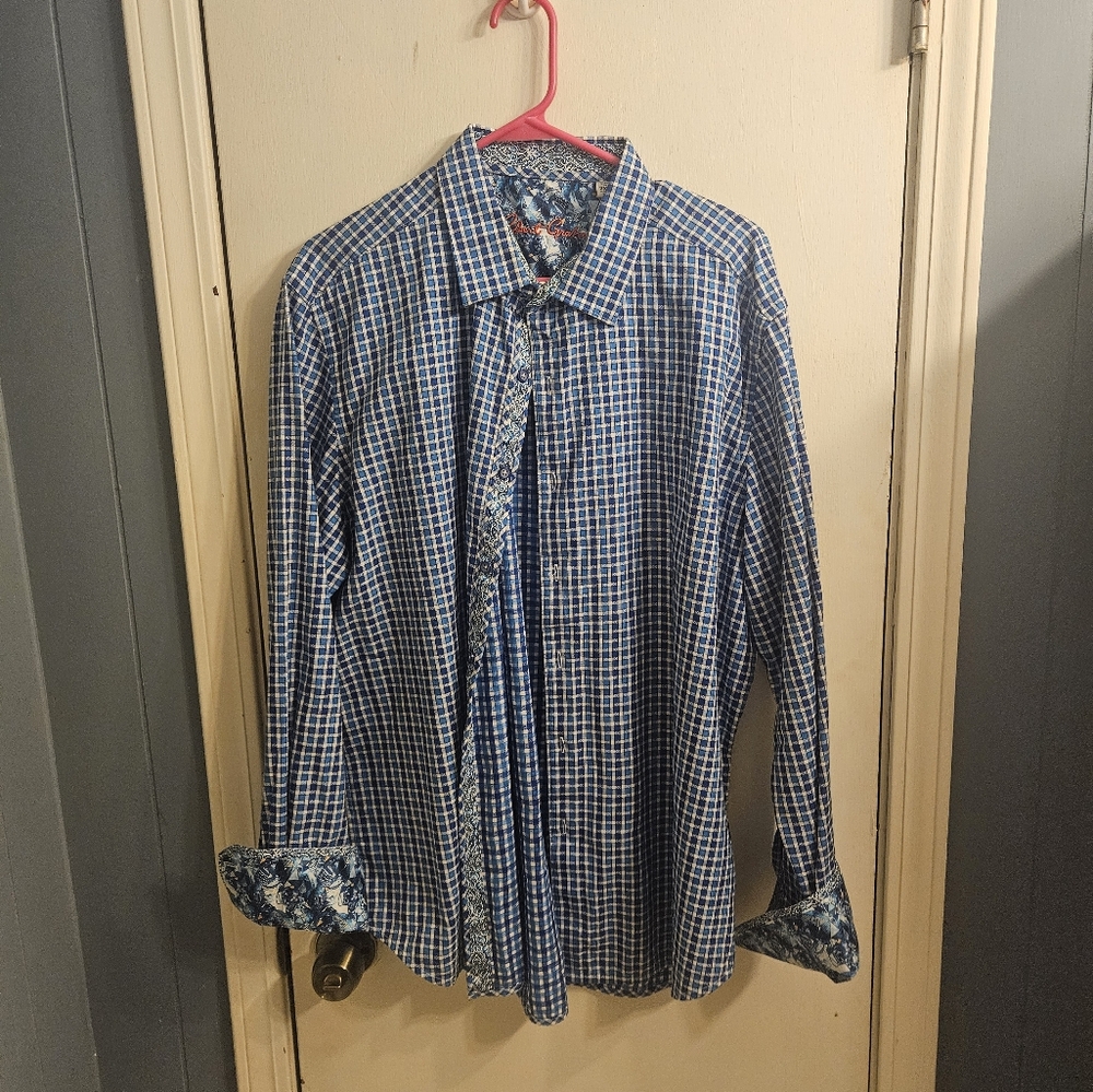 Men's Robert Graham Blue Checkered Shirt w/ Flip Cuffs